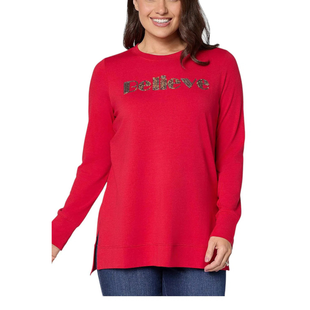 Jingle Belles by Kim Gravel TripleLuxe Golden Greetings Top Red - Regular